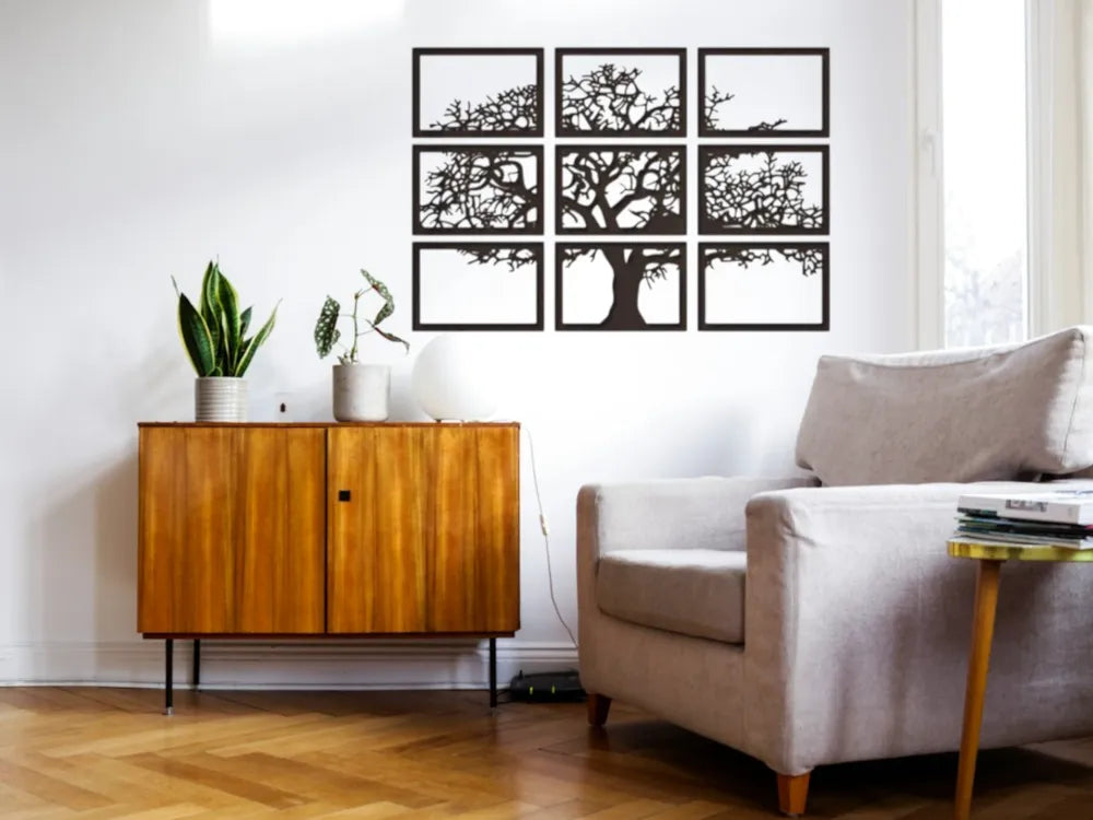 "Árbol de la vida 9 piezas cuadro decorativo 3D modular — arte de pared impreso en PLA Uruguay"