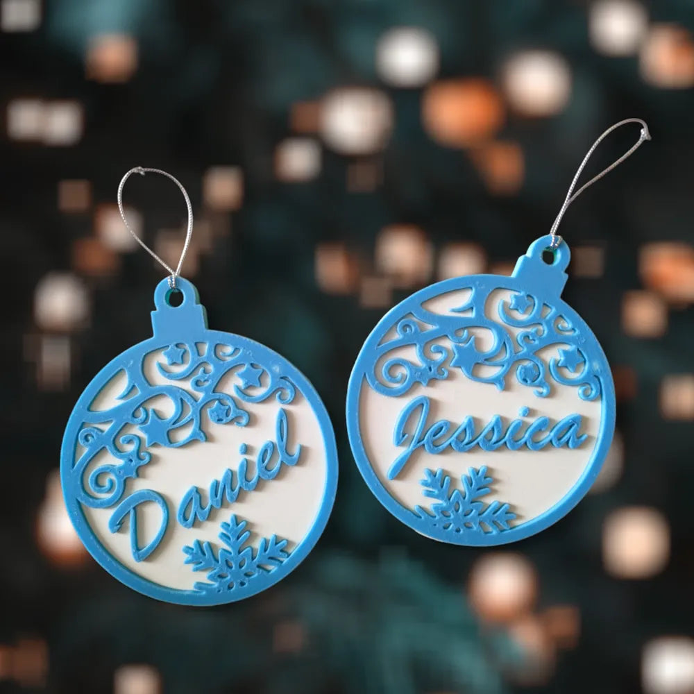 Bolas navideñas 3D con diseño arabesco y nombres Daniel y Jessica personalizados
