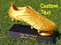 Trofeo botín dorado personalizable 3D con base negra y texto personalizado