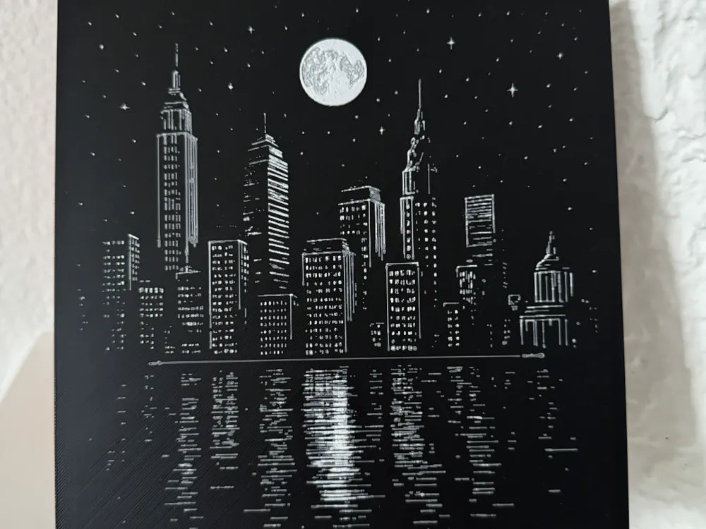 "Ciudad nocturna cuadro decorativo 3D — arte de pared urbano con relieve impreso en PLA Uruguay"