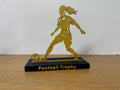 Trofeo silueta dorada jugadora fútbol femenino personalizable impreso en 3D