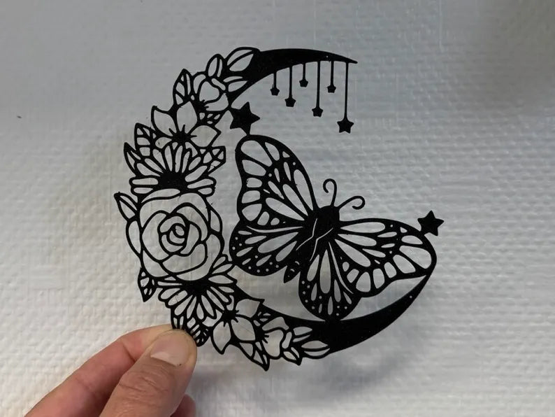 "Luna floreada cuadro decorativo 3D — arte de pared con relieve floral impreso en PLA Uruguay"