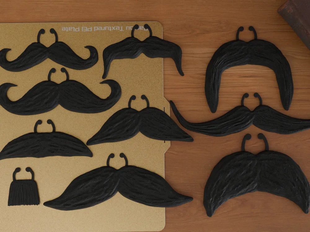 Set de 10 bigotes 3D en negro - distintos modelos para Halloween y fiestas