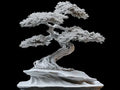 Bonsái japonés impreso en 3D en PLA blanco con ramas, raíces y base de roca, figura decorativa artesanal