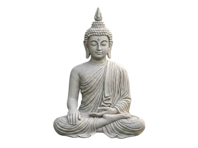 Escultura decorativa 3D Buda tailandés clásico sentado meditando, color blanco grisado