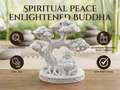 Escultura decorativa 3D Buda feliz sentado bajo árbol bonsái color blanco, ultra-detallada