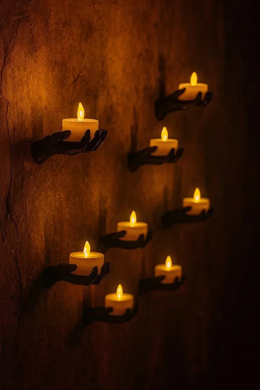 Set de 4 manos porta-velas de pared 3D negro - decoración Halloween gótica 10cm