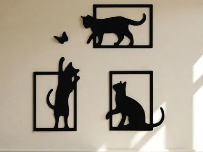 Gatos en Marco — Set x3 Cuadros Decorativos 3D