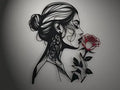 Silueta Mujer con Rosa — Cuadro Decorativo 3D