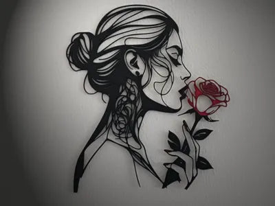 Silueta Mujer con Rosa — Cuadro Decorativo 3D