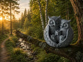 Escultura decorativa 3D familia de búhos acurrucados sobre rama, estilo piedra gris