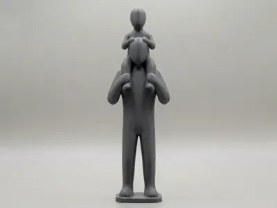 Escultura decorativa 3D papá con hijo en hombros, estilo minimalista, color gris