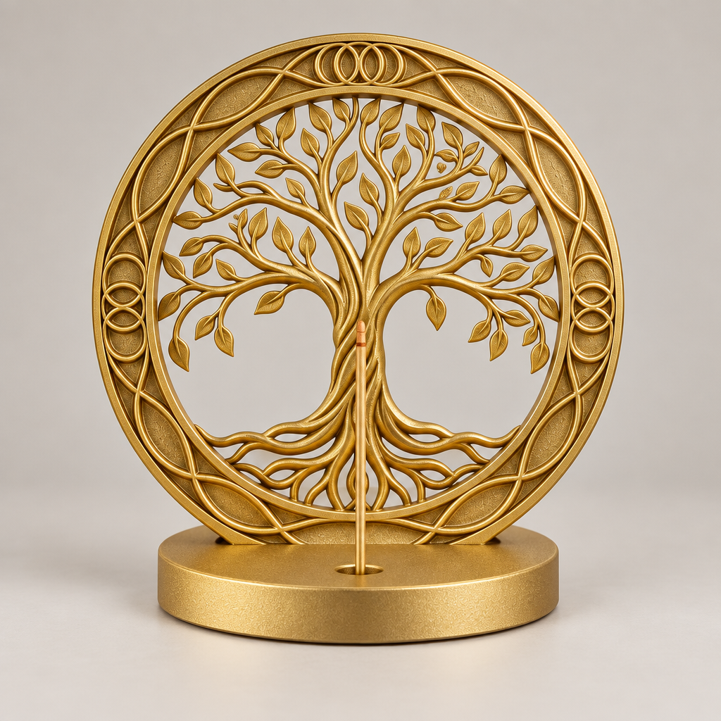 Árbol de la Vida Porta Incienso Oro