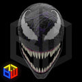 Casco Venom 3D impreso en negro con ojos malla y dentadura - 20x18cm